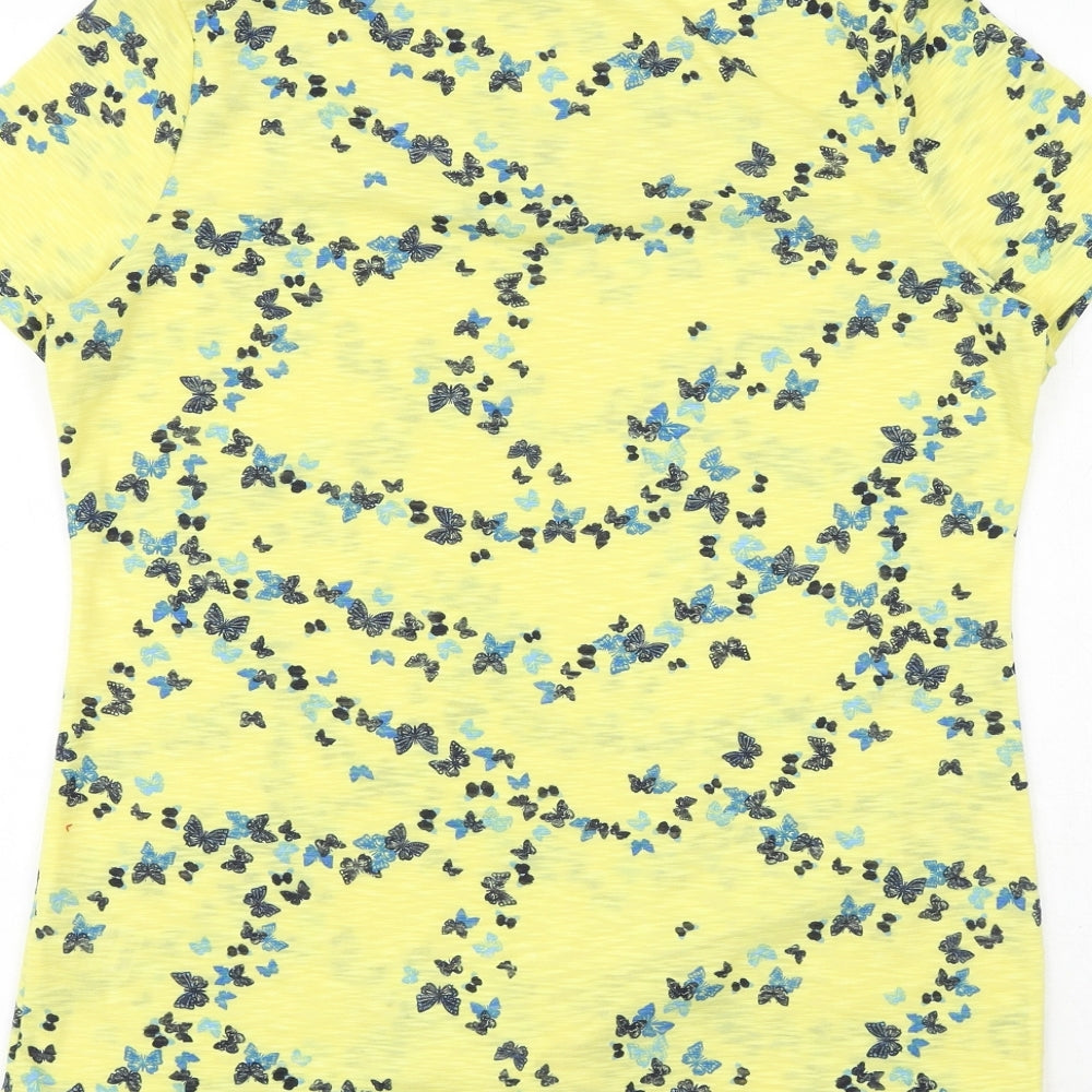 Per Una Womens Yellow Geometric Polyester Basic T-Shirt Size 12 Boat Neck - Butterfly Pattern Tie Front