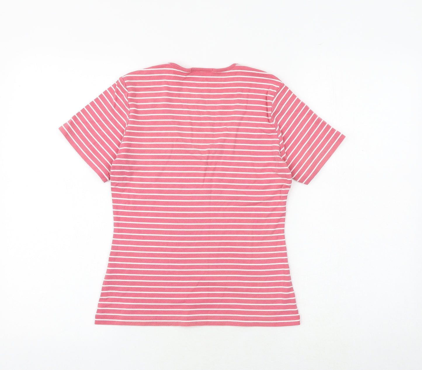 Marks and Spencer Womens Pink Striped 100% Cotton Basic T-Shirt Size 12 V-Neck