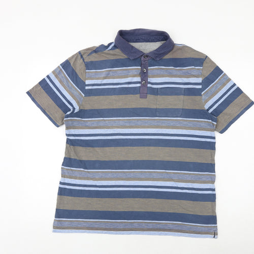 Marks and Spencer Mens Multicoloured Striped Cotton Polo Size L Collared Button