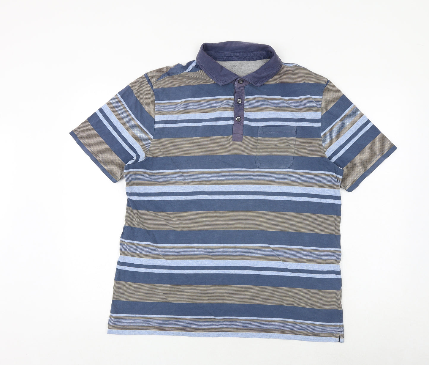 Marks and Spencer Mens Multicoloured Striped Cotton Polo Size L Collared Button