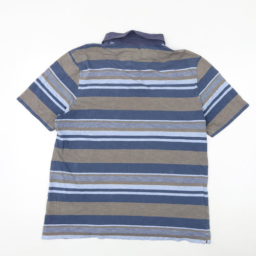 Marks and Spencer Mens Multicoloured Striped Cotton Polo Size L Collared Button