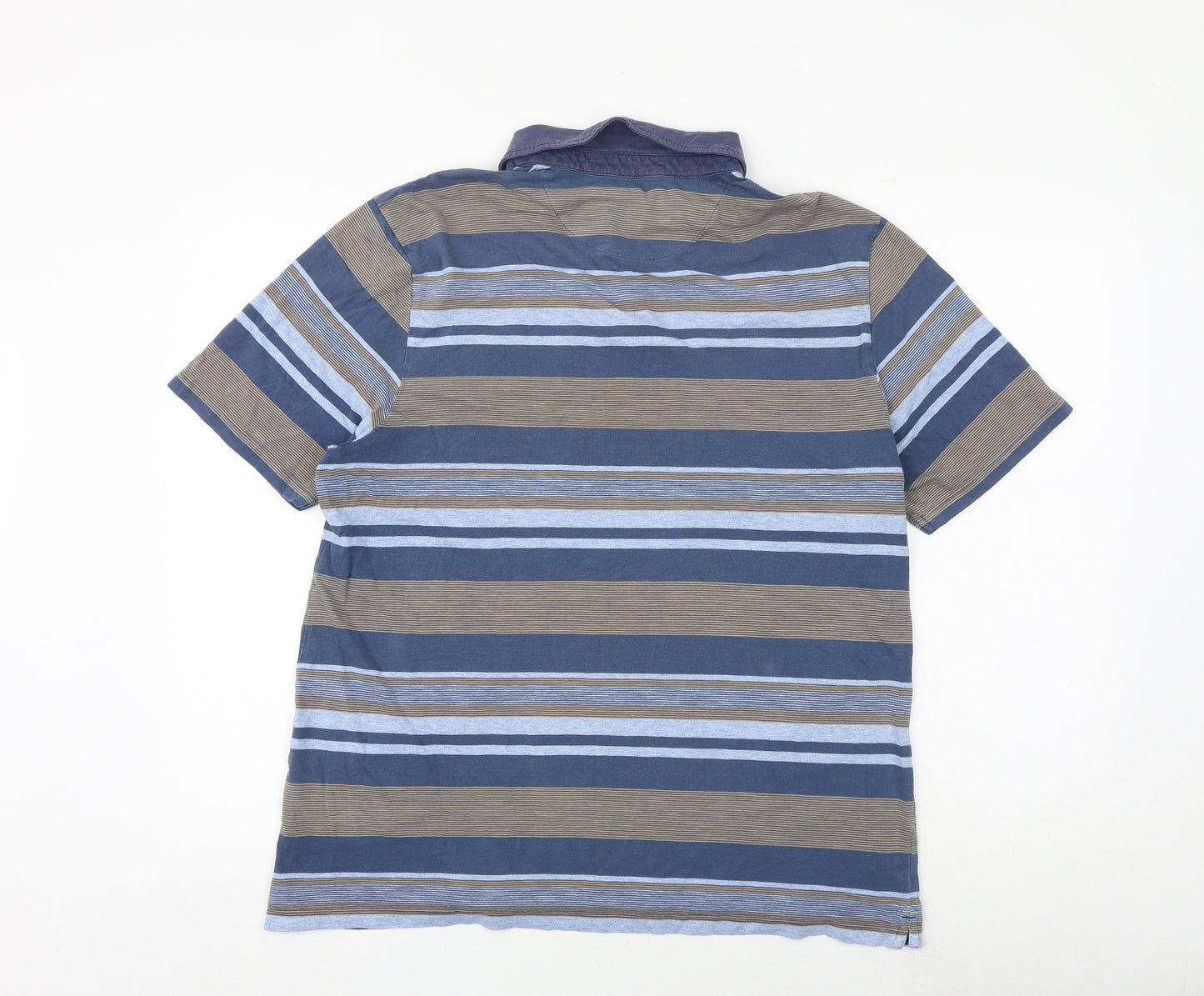 Marks and Spencer Mens Multicoloured Striped Cotton Polo Size L Collared Button