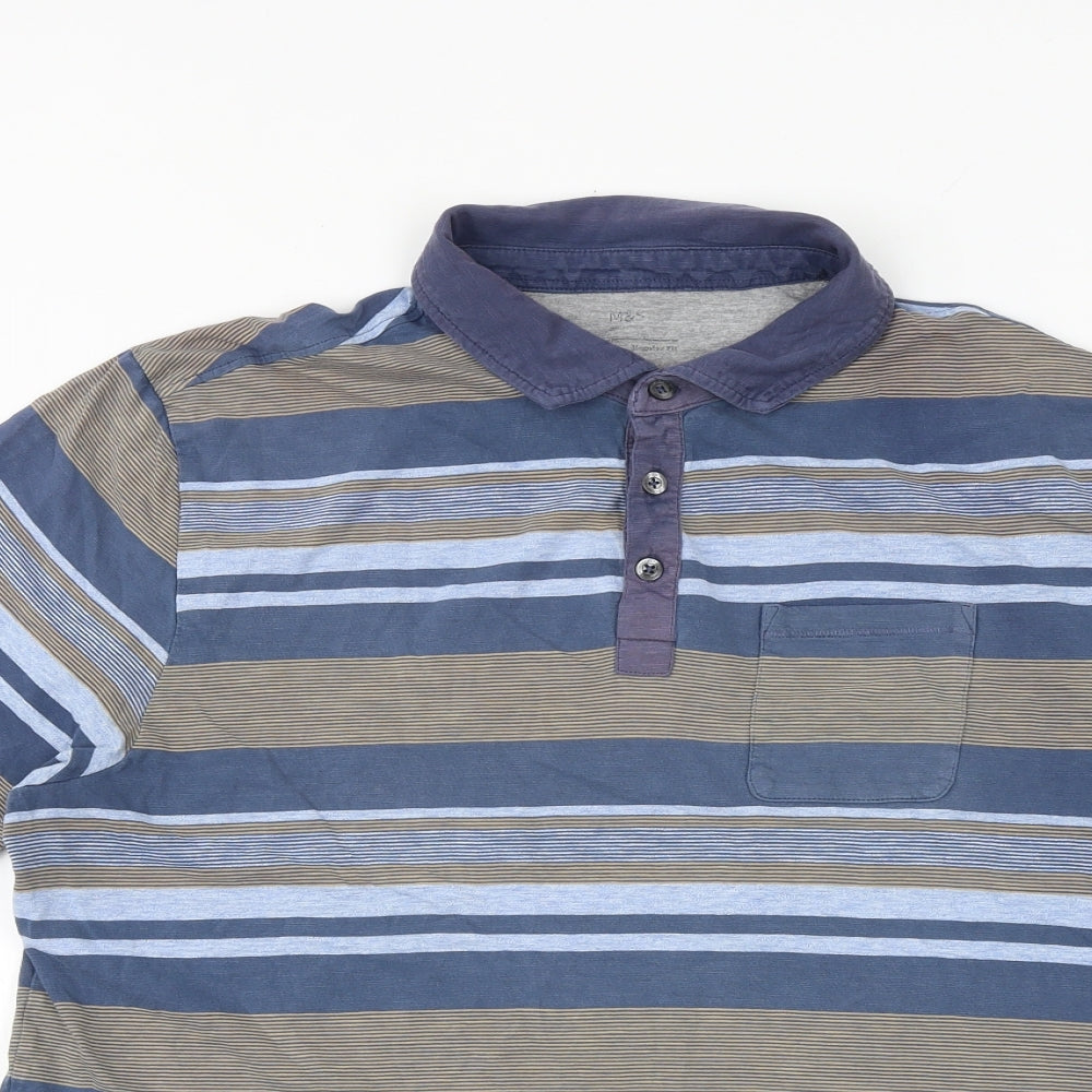 Marks and Spencer Mens Multicoloured Striped Cotton Polo Size L Collared Button