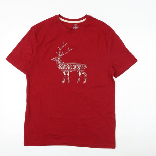 Marks and Spencer Womens Red 100% Cotton Basic T-Shirt Size S Crew Neck - Stag