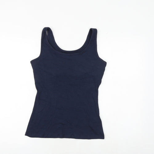 Marks and Spencer Womens Blue Cotton Basic Tank Size 16 Scoop Neck