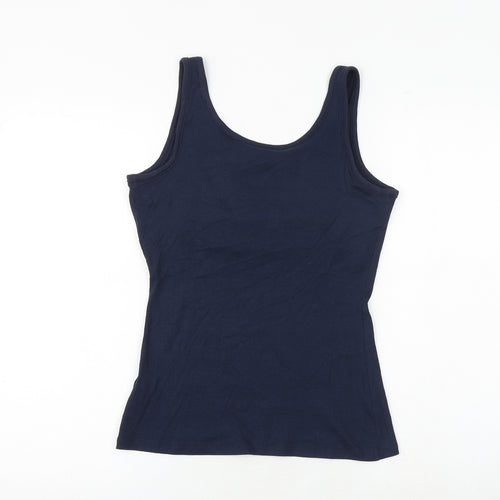 Marks and Spencer Womens Blue Cotton Basic Tank Size 16 Scoop Neck