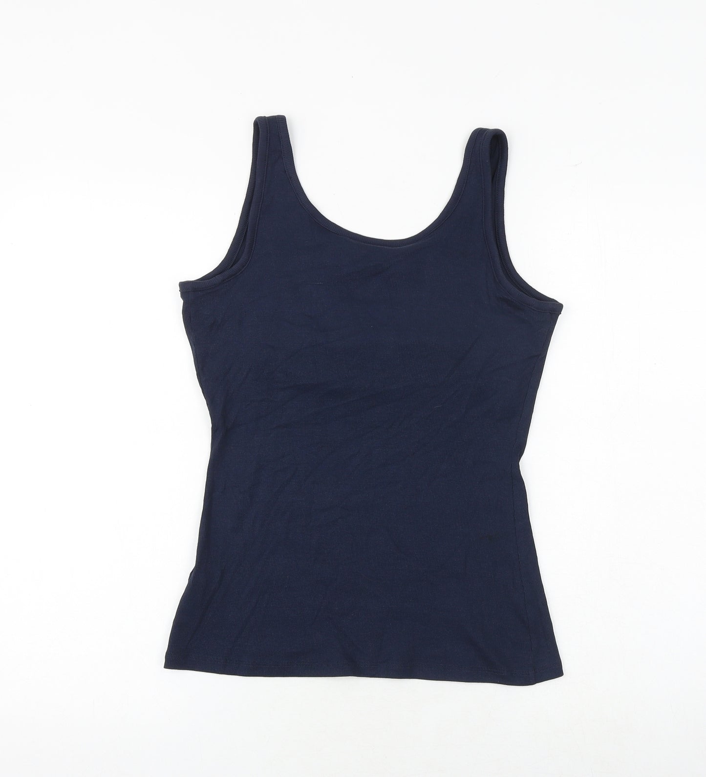 Marks and Spencer Womens Blue Cotton Basic Tank Size 16 Scoop Neck