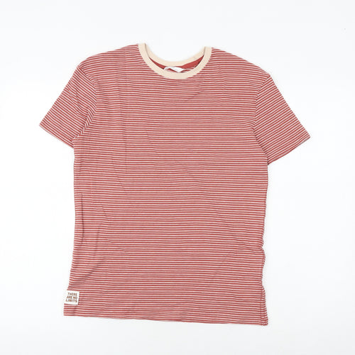 Marks and Spencer Boys Red Striped Cotton Basic T-Shirt Size 12-13 Years Round Neck Pullover