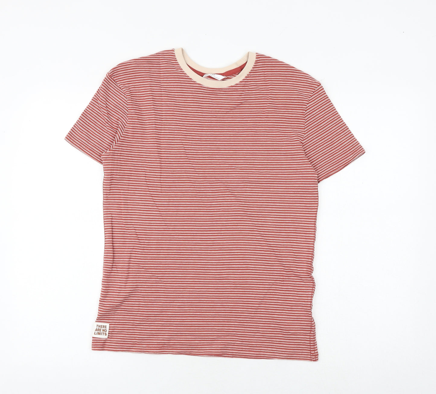 Marks and Spencer Boys Red Striped Cotton Basic T-Shirt Size 12-13 Years Round Neck Pullover
