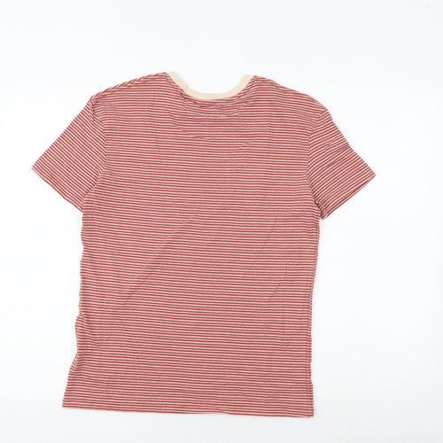 Marks and Spencer Boys Red Striped Cotton Basic T-Shirt Size 12-13 Years Round Neck Pullover