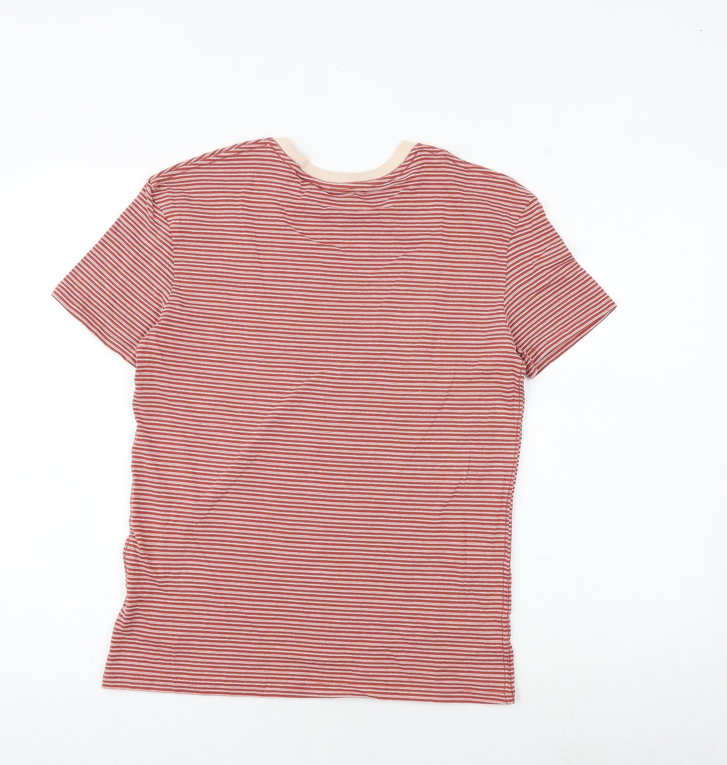 Marks and Spencer Boys Red Striped Cotton Basic T-Shirt Size 12-13 Years Round Neck Pullover