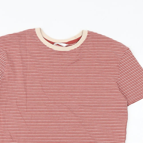 Marks and Spencer Boys Red Striped Cotton Basic T-Shirt Size 12-13 Years Round Neck Pullover