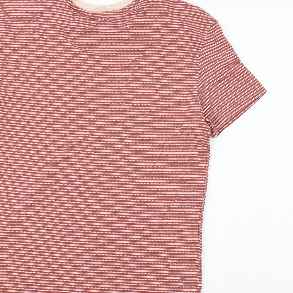 Marks and Spencer Boys Red Striped Cotton Basic T-Shirt Size 12-13 Years Round Neck Pullover