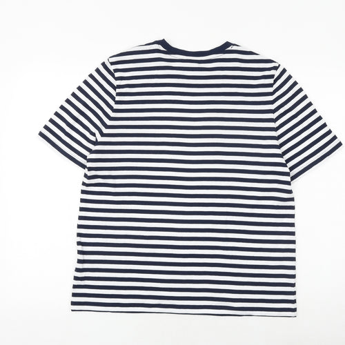 Marks and Spencer Womens Blue Striped 100% Cotton Basic T-Shirt Size 14 Crew Neck