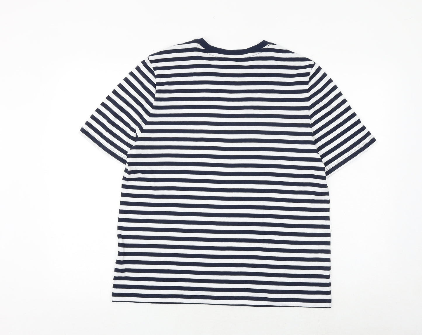 Marks and Spencer Womens Blue Striped 100% Cotton Basic T-Shirt Size 14 Crew Neck