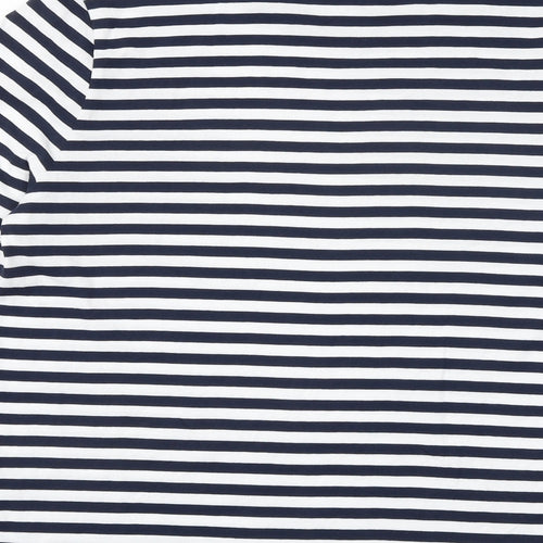 Marks and Spencer Womens Blue Striped 100% Cotton Basic T-Shirt Size 14 Crew Neck