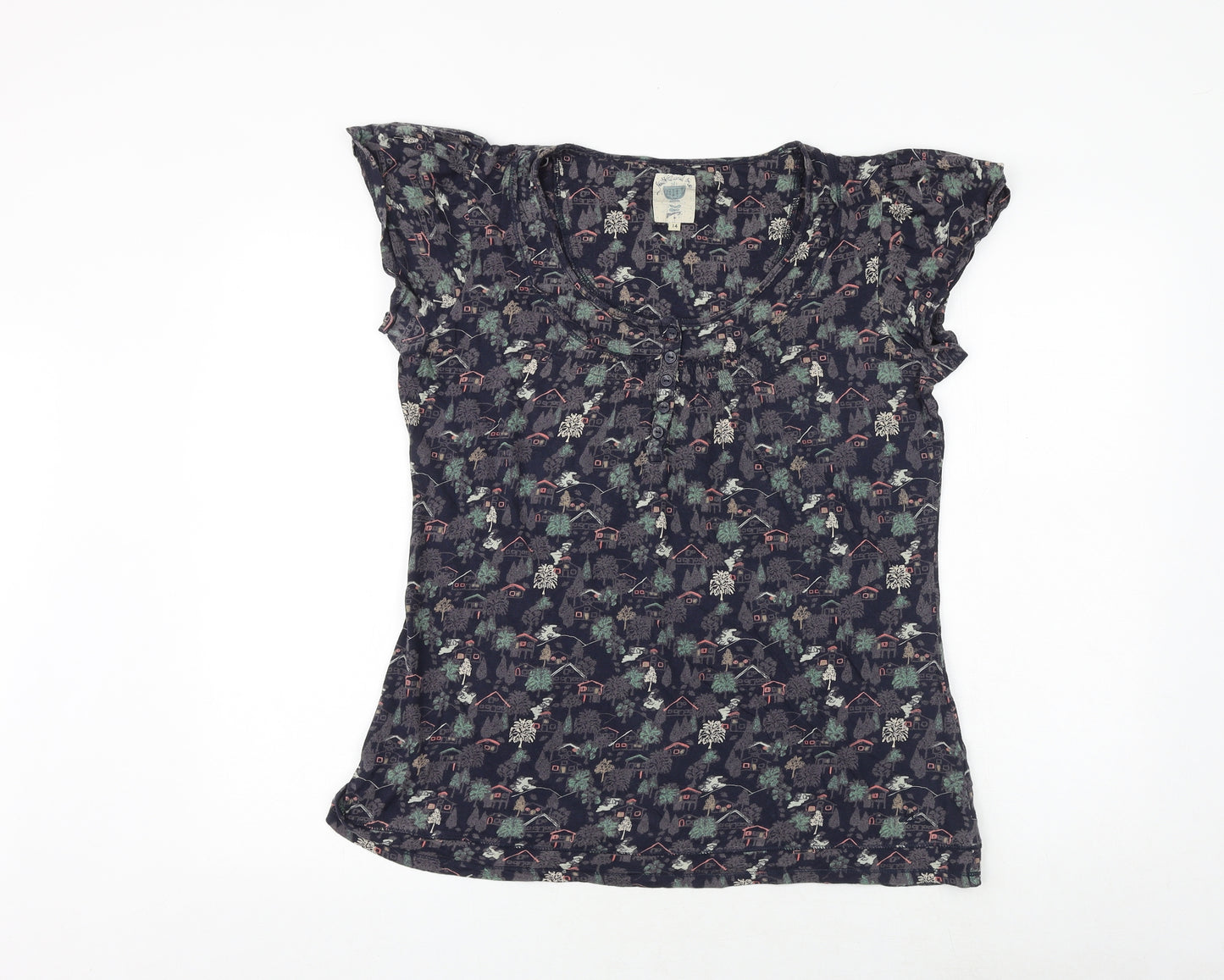 Debenhams Womens Multicoloured Geometric 100% Cotton Basic Blouse Size 14 Scoop Neck