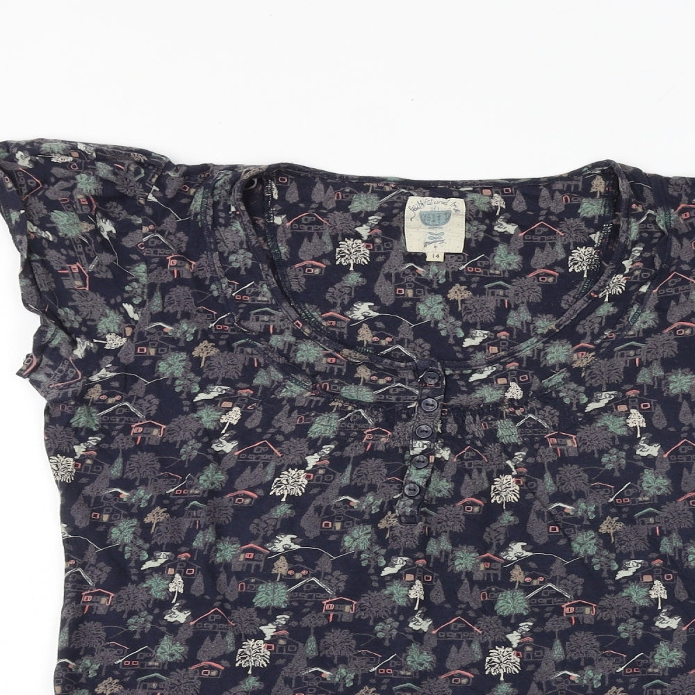 Debenhams Womens Multicoloured Geometric 100% Cotton Basic Blouse Size 14 Scoop Neck