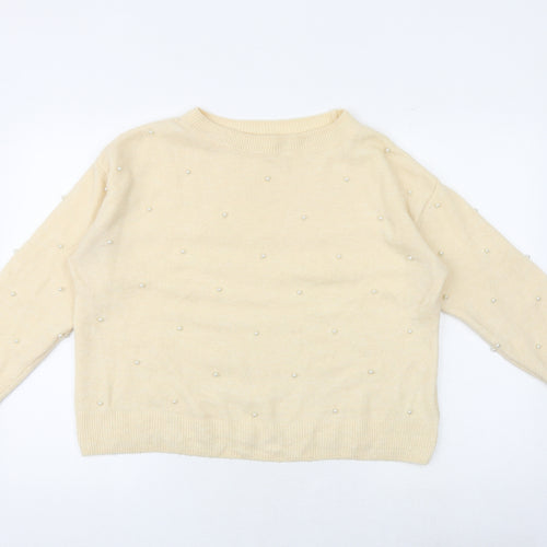 H&M Womens Ivory Round Neck Acrylic Pullover Jumper Size S