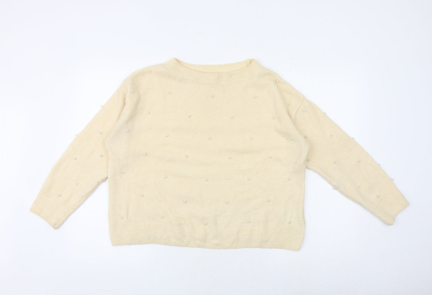 H&M Womens Ivory Round Neck Acrylic Pullover Jumper Size S
