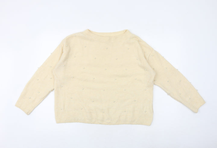 H&M Womens Ivory Round Neck Acrylic Pullover Jumper Size S