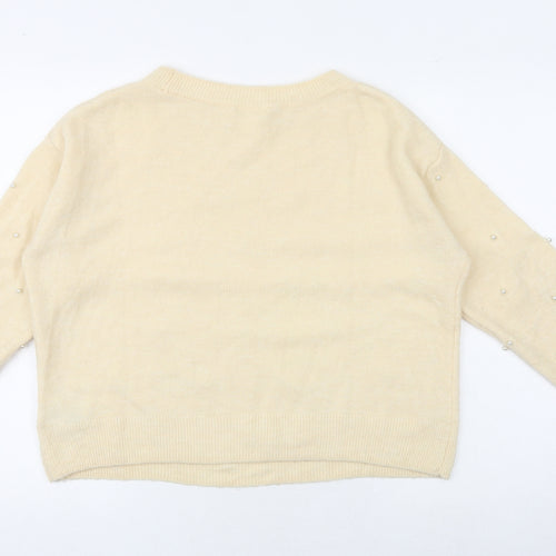 H&M Womens Ivory Round Neck Acrylic Pullover Jumper Size S