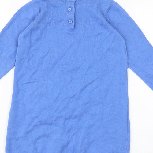 Marks and Spencer Girls Blue 100% Cotton Jumper Dress Size 4-5 Years Round Neck Button - Swan Print
