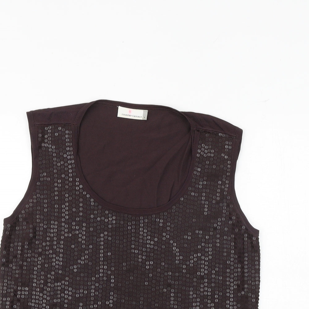 Country Casuals Womens Brown Viscose Basic Tank Size L Round Neck