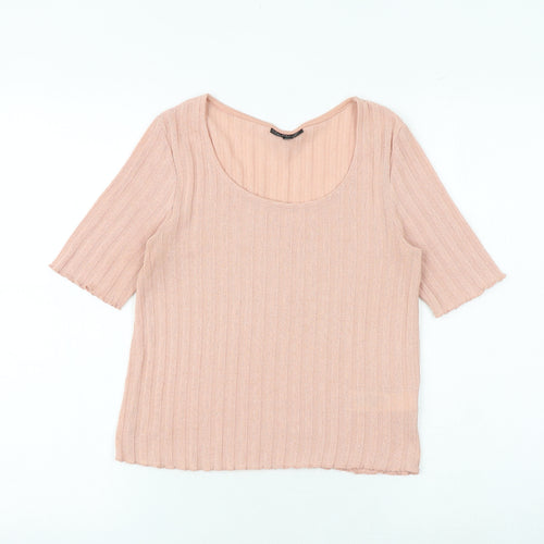Topshop Womens Pink Polyester Basic T-Shirt Size 10 Round Neck