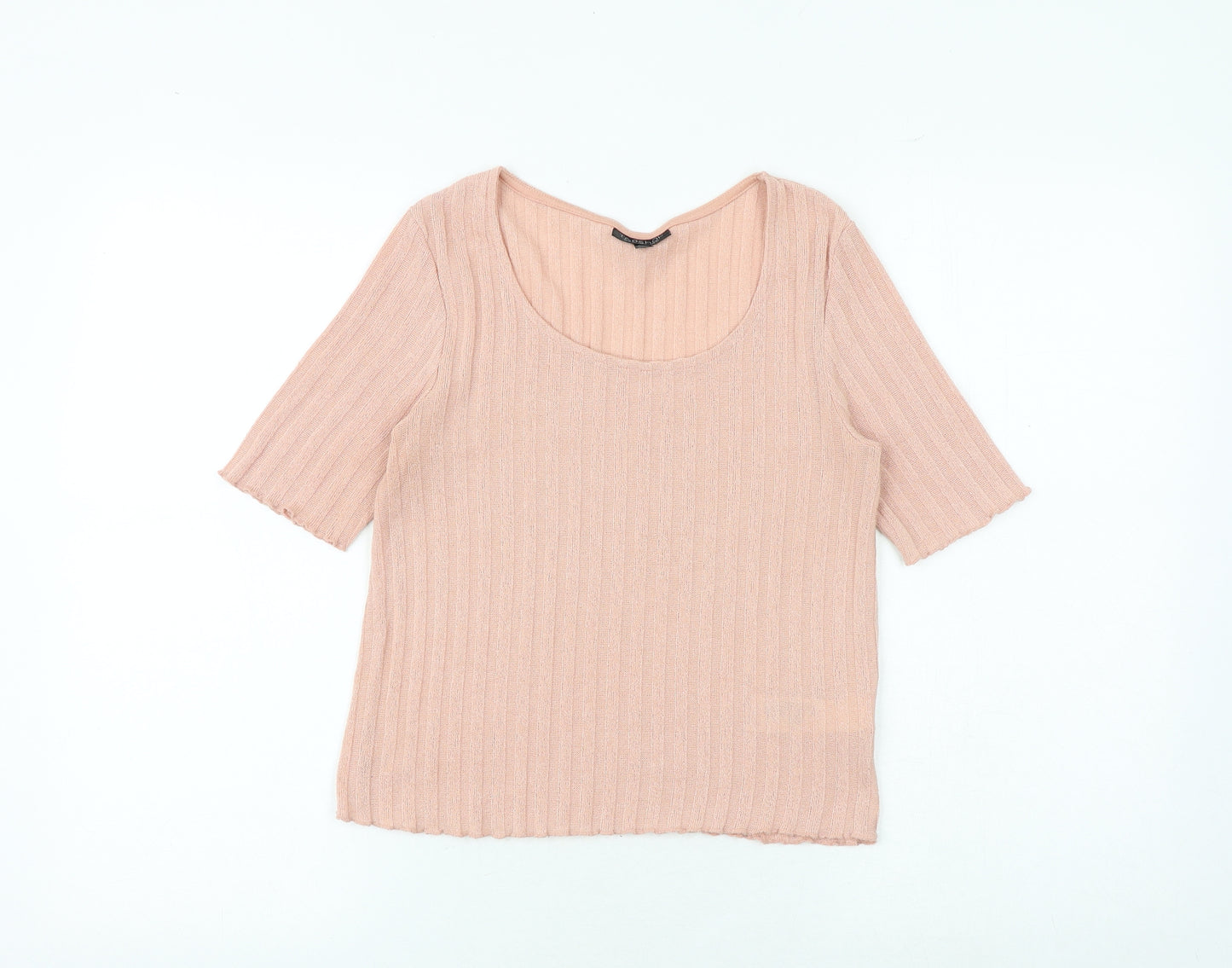 Topshop Womens Pink Polyester Basic T-Shirt Size 10 Round Neck