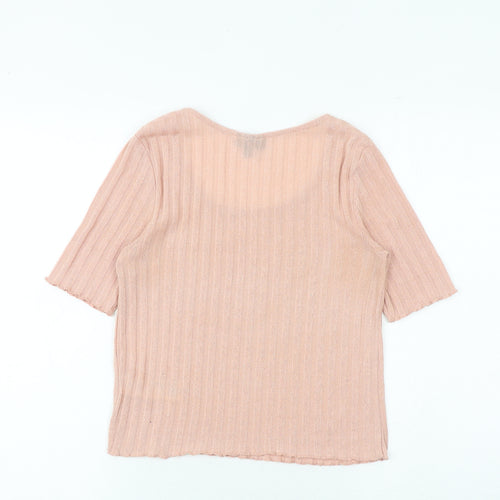 Topshop Womens Pink Polyester Basic T-Shirt Size 10 Round Neck