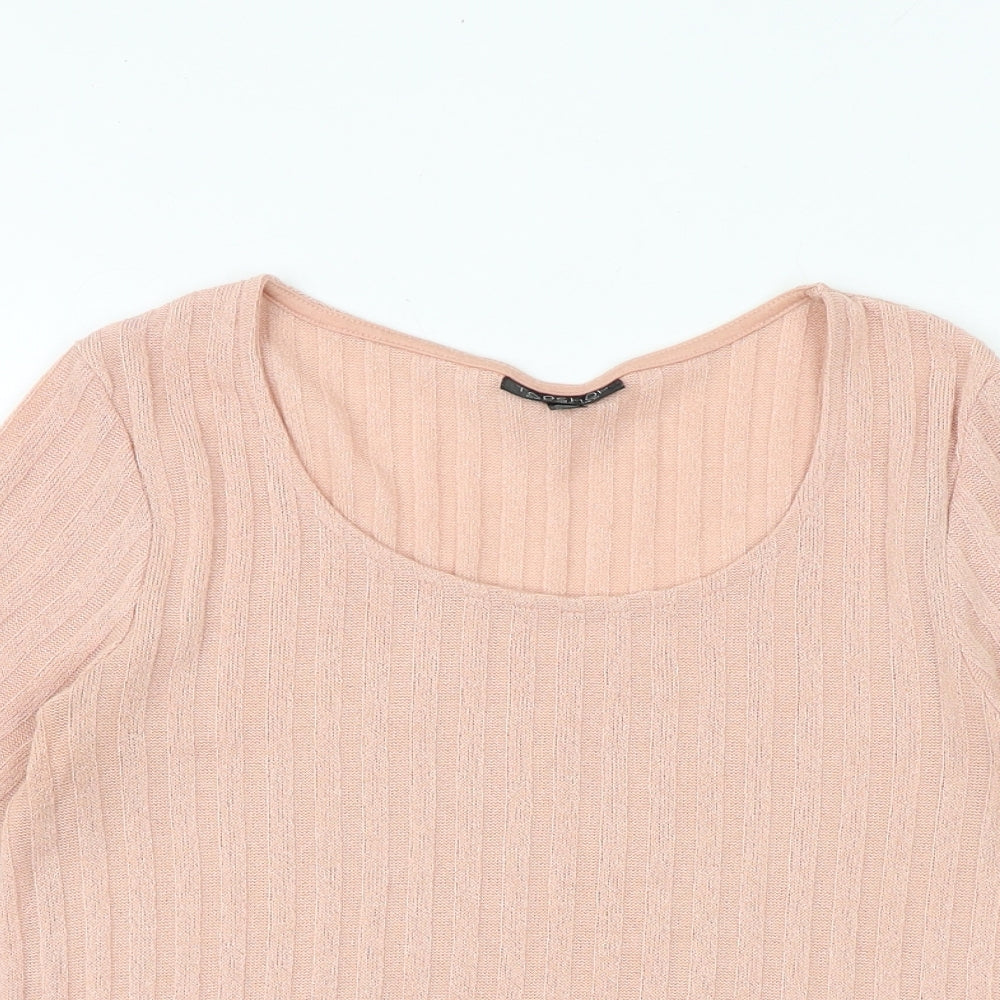Topshop Womens Pink Polyester Basic T-Shirt Size 10 Round Neck