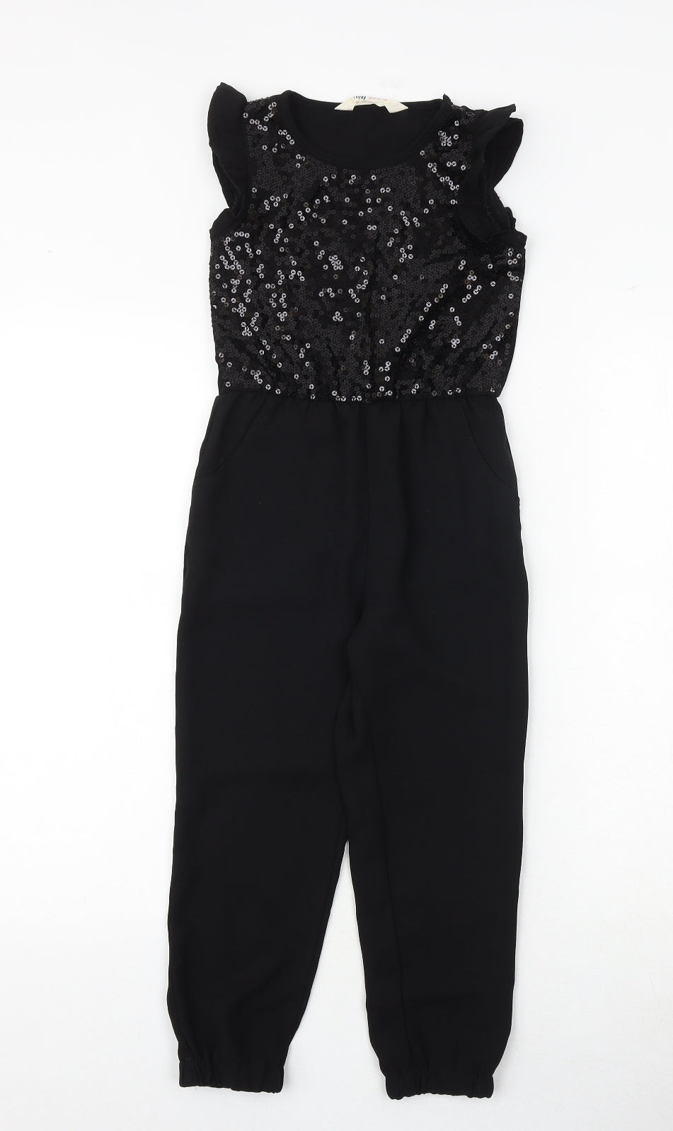 H&M Girls Black Polyester Jumpsuit One-Piece Size 5-6 Years Snap