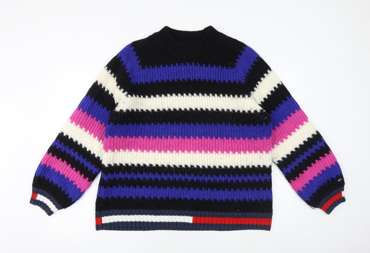Tommy Hilfiger Womens Multicoloured Round Neck Striped Acrylic Pullover Jumper Size L