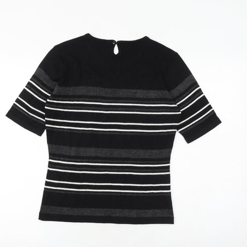 Richards Womens Black Striped Acrylic Basic T-Shirt Size M Round Neck