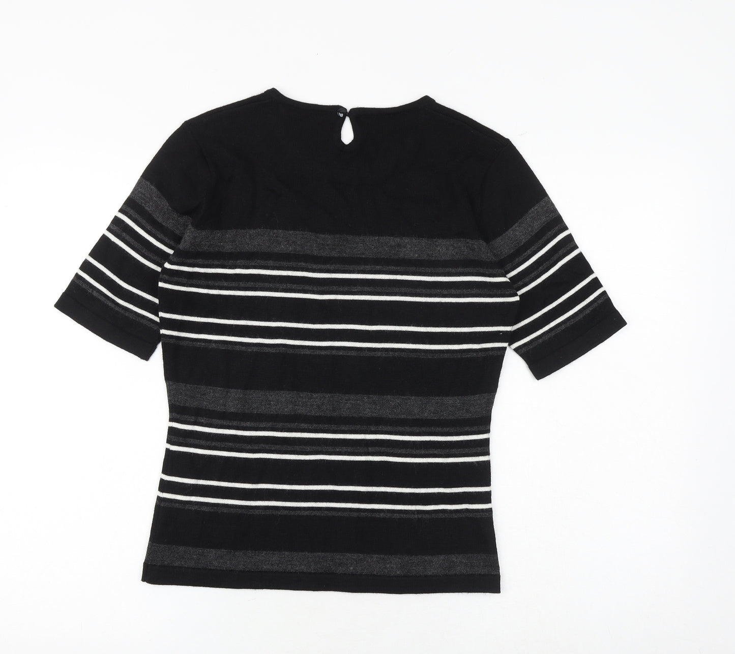 Richards Womens Black Striped Acrylic Basic T-Shirt Size M Round Neck