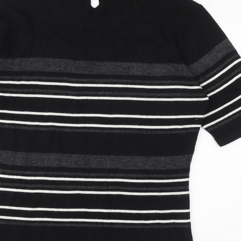 Richards Womens Black Striped Acrylic Basic T-Shirt Size M Round Neck