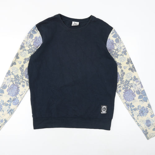 Hype Mens Blue Floral Cotton Pullover Sweatshirt Size S