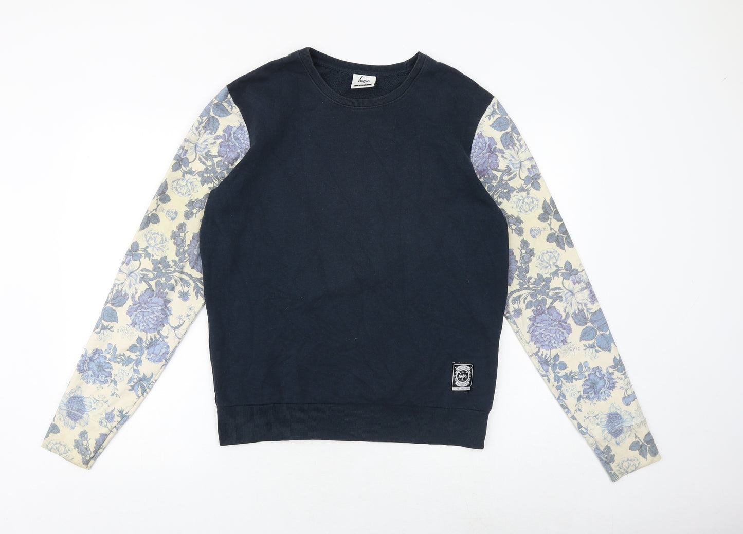 Hype Mens Blue Floral Cotton Pullover Sweatshirt Size S