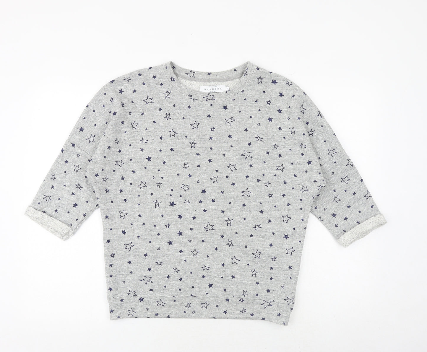 John Lewis Womens Grey Geometric Cotton Pullover Sweatshirt Size 10 Pullover - Star Pattern