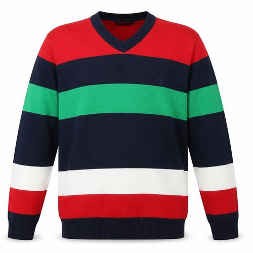 Dovani Mens Multicoloured V-Neck Striped Acrylic Pullover Jumper Size L Long Sleeve