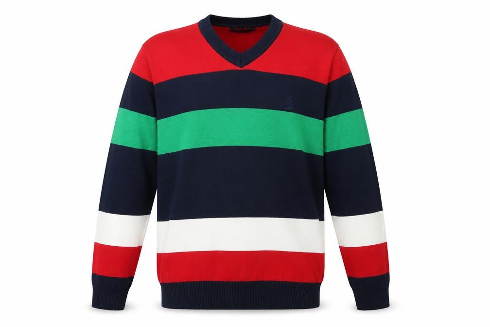 Dovani Mens Multicoloured V-Neck Striped Acrylic Pullover Jumper Size L Long Sleeve