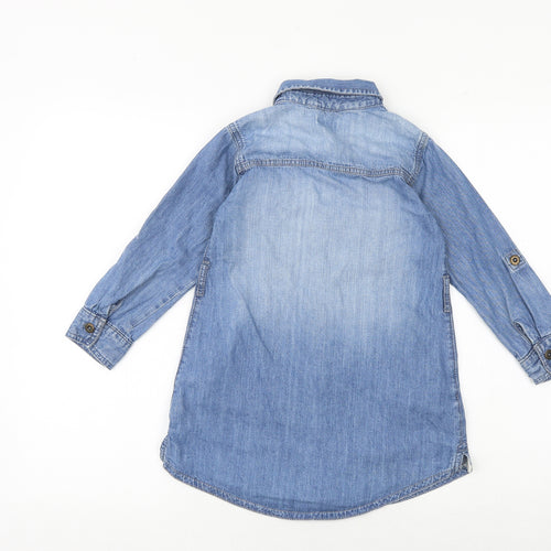 NEXT Girls Blue 100% Cotton Shirt Dress Size 8 Years Collared Button