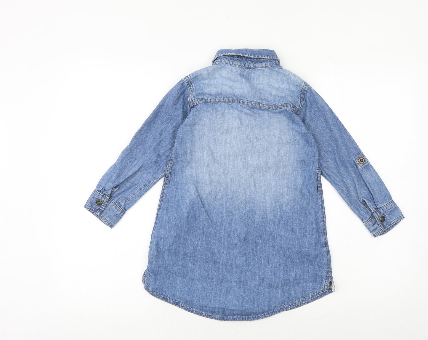 NEXT Girls Blue 100% Cotton Shirt Dress Size 8 Years Collared Button