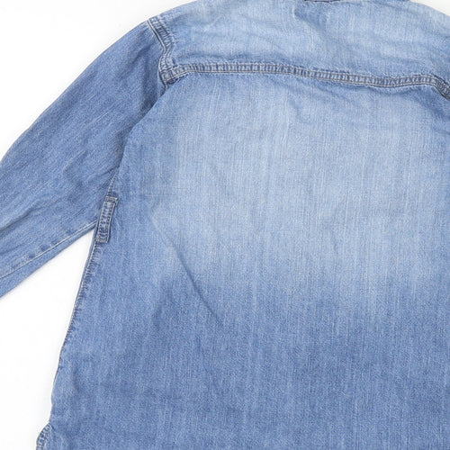 NEXT Girls Blue 100% Cotton Shirt Dress Size 8 Years Collared Button