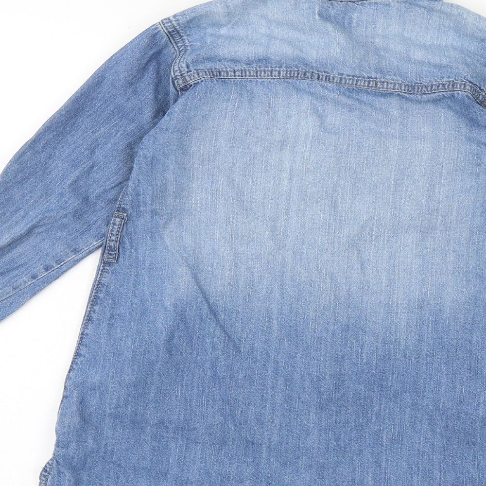NEXT Girls Blue 100% Cotton Shirt Dress Size 8 Years Collared Button