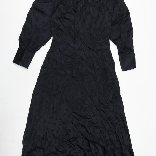 Marks and Spencer Womens Black Polka Dot Polyester Trapeze & Swing Size 10 Round Neck Zip