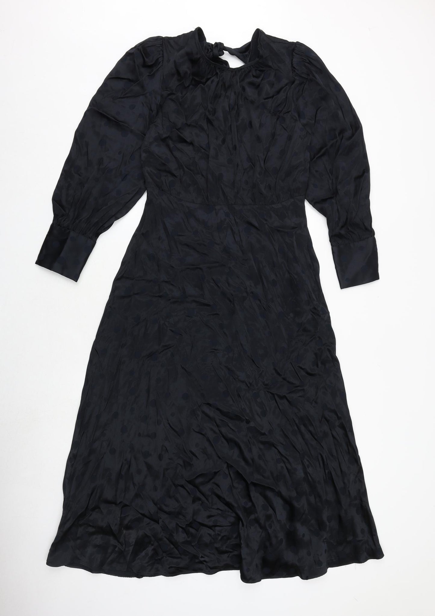Marks and Spencer Womens Black Polka Dot Polyester Trapeze & Swing Size 10 Round Neck Zip