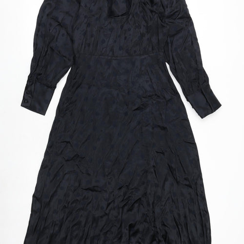 Marks and Spencer Womens Black Polka Dot Polyester Trapeze & Swing Size 10 Round Neck Zip