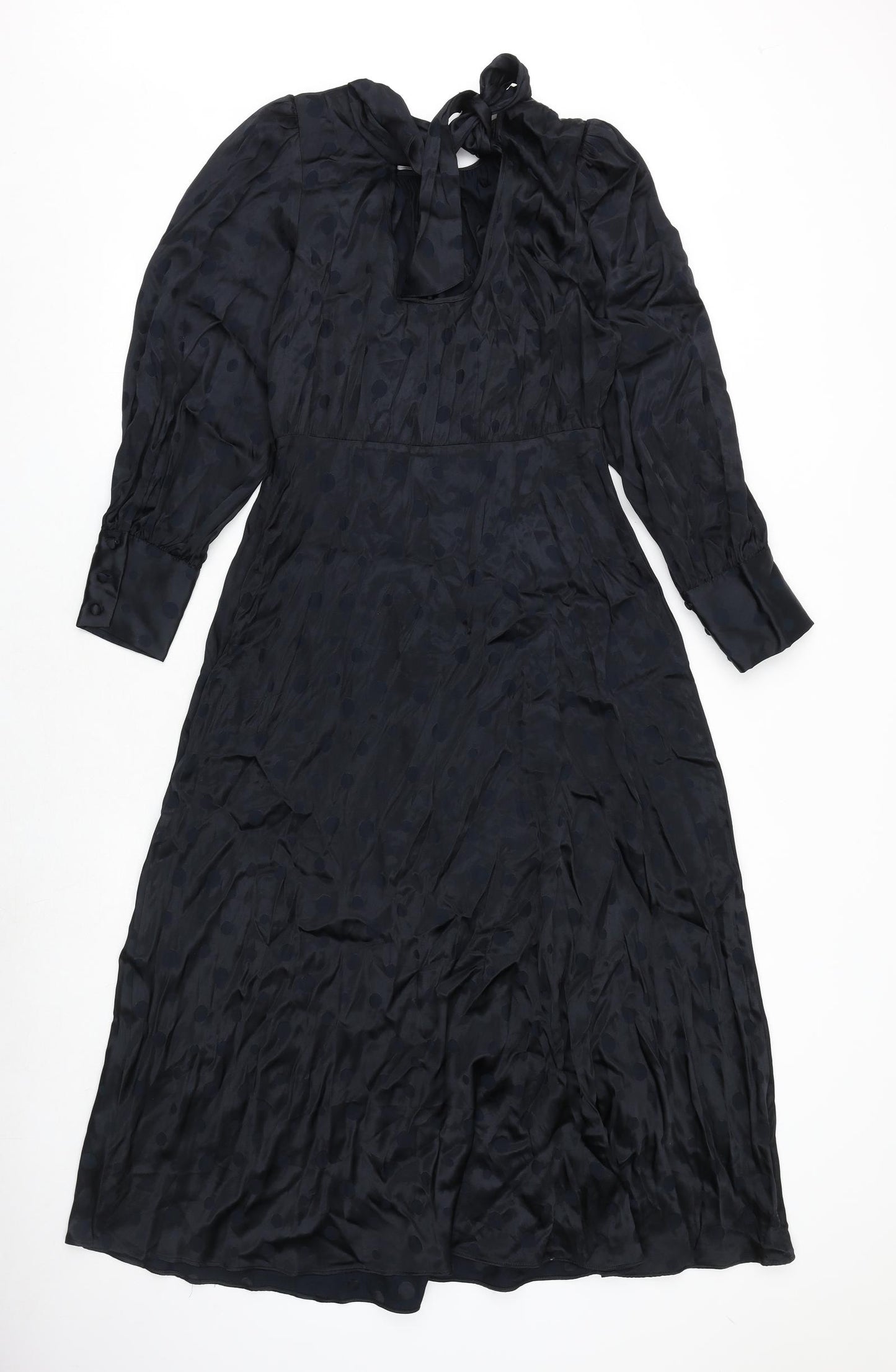 Marks and Spencer Womens Black Polka Dot Polyester Trapeze & Swing Size 10 Round Neck Zip